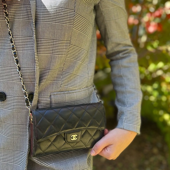 CHANEL Handbags - Authentic Chanel Lambskin Black Classic Flap Wallet With Added Chain
